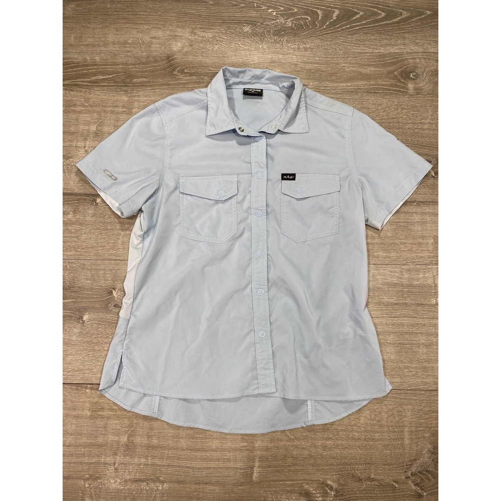 NRS Shirt Mens Small Blue Short Sleeve Snap Front‎ UPF 50 Vented Outdoor Fishing